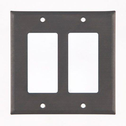 A black double rocker switch cover with a matte finish and no visible hardware.