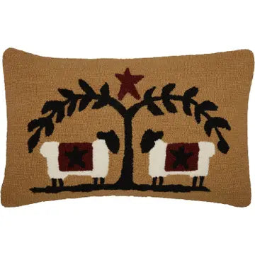 Heritage Farms Sheep and Star Hooked Throw Pillow