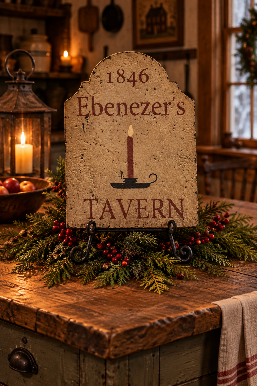Ebenezer's Tavern Primitive Wood Sign