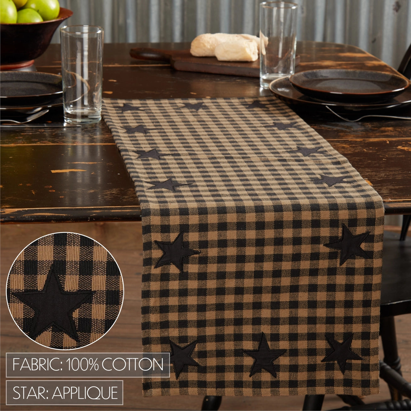 Black Check Star Table Runner