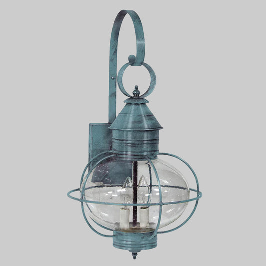 Vintage-style wall lantern with glass shade on a white background