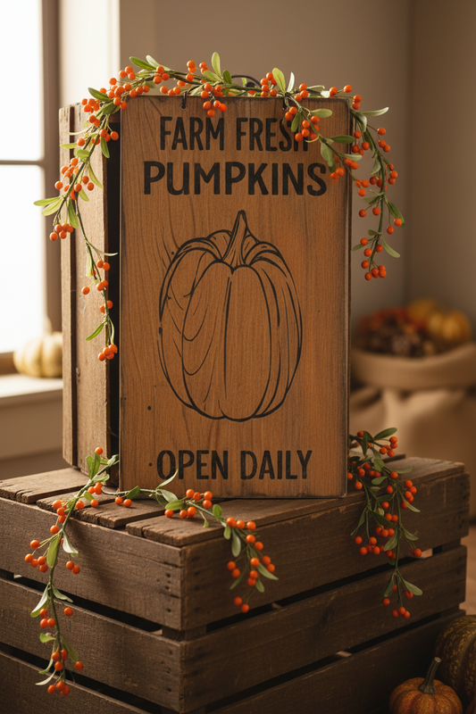 Farm Fresh Pumpkins Open Daily Primitive Wood Sign