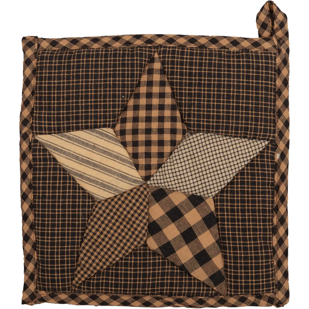 Patchwork fabric with geometric pattern on a white background