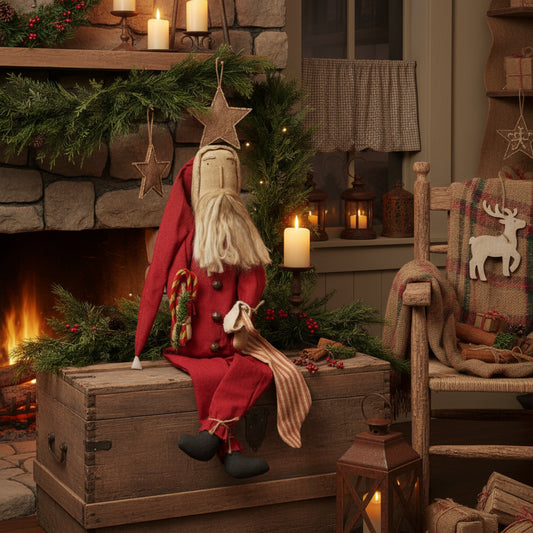 Decorative figure of a character in red outfit with a long beard on a white background