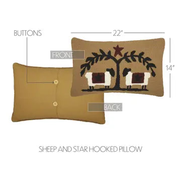 Heritage Farms Sheep and Star Hooked Throw Pillow