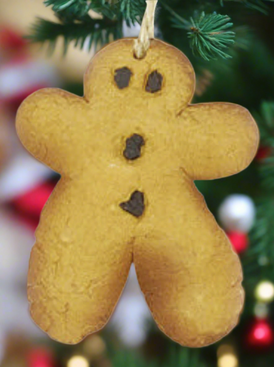 Gingerbread man ornament on a white background