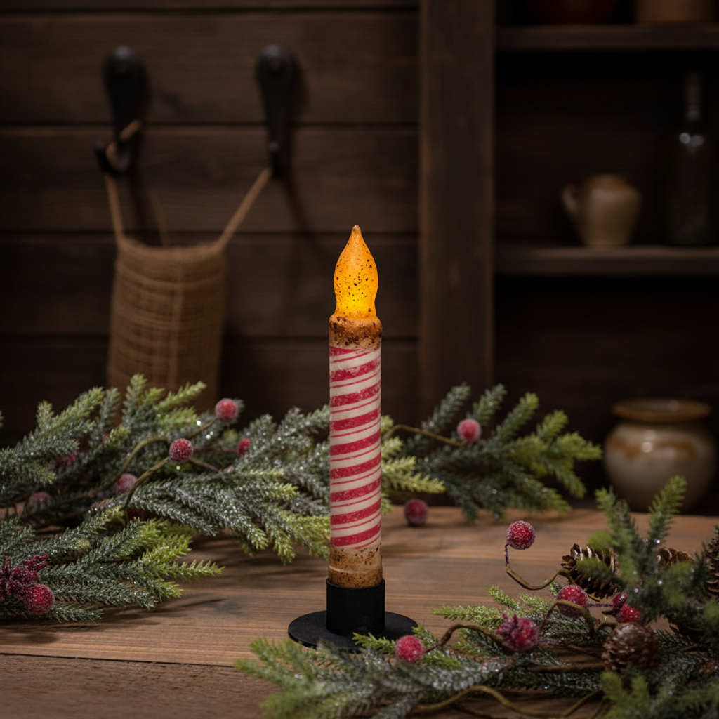 Grungy Glitter Candy Cane Stripe Timer Taper