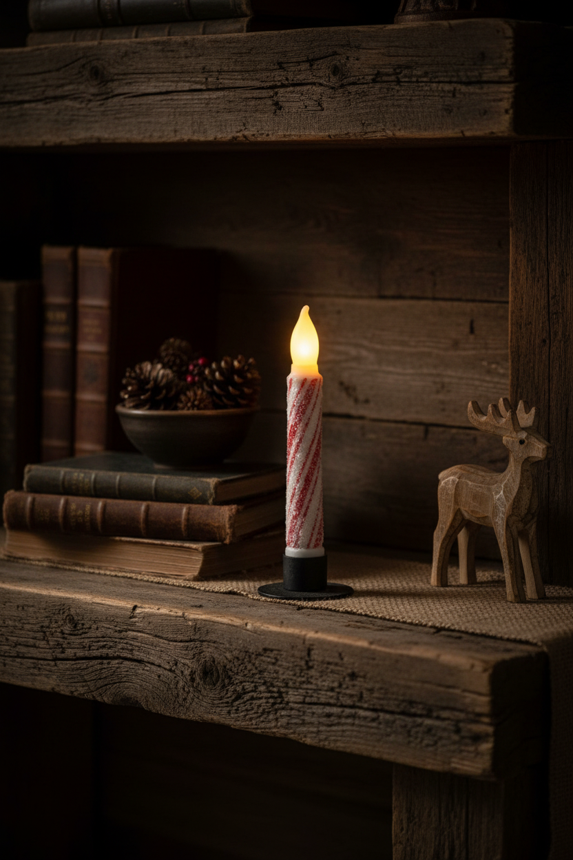 Glittered Candy Cane LED Taper