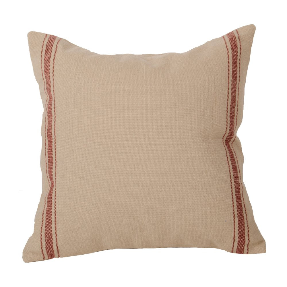 Beige pillow with red stripes on a white background