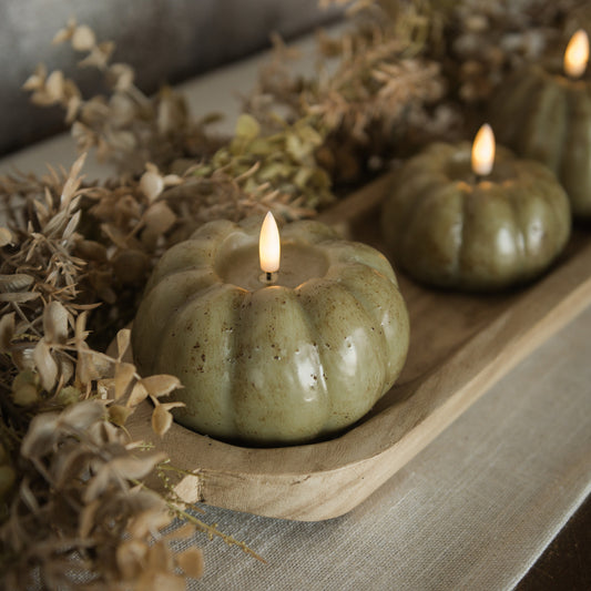 3.5" GREEN 3D FLAME SHORT PUMPKIN CANDLE