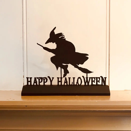 7" Happy Halloween Witch Wood Silhouette Tabletop Décor