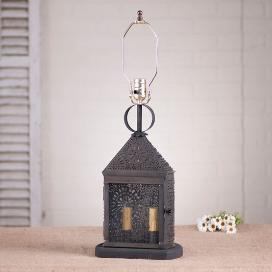 Decorative lantern-style lamp on a neutral background