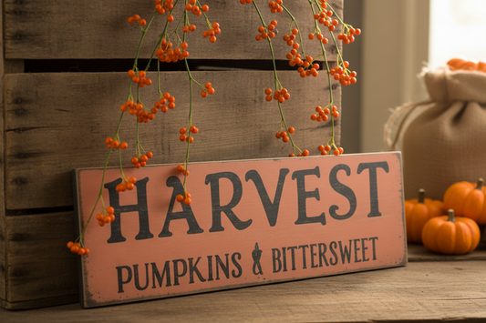Harvest Pumpkins Bittersweet Small Primitive Wood Sign