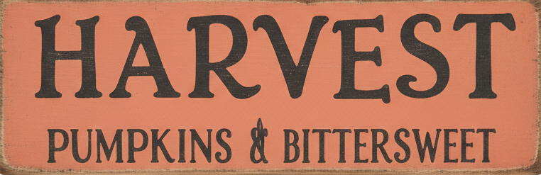 Harvest Pumpkins & Bittersweet sign on an orange background.