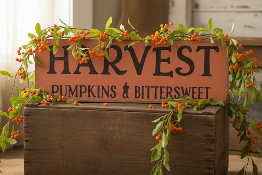 Harvest Pumpkins Bittersweet Primitive Wood Sign