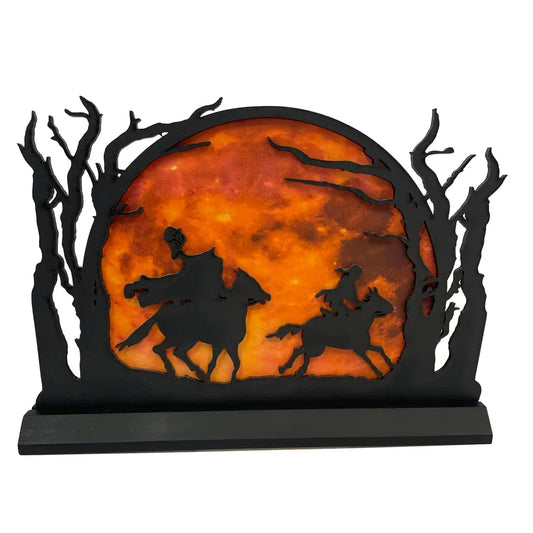11" Headless Horseman Moon Scene Wood Tabletop Silhouette