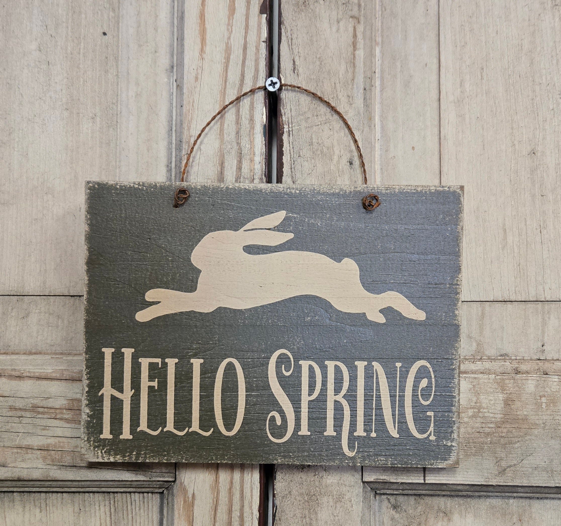 Hello Spring Primitive Wood Sign – The Tin Bin