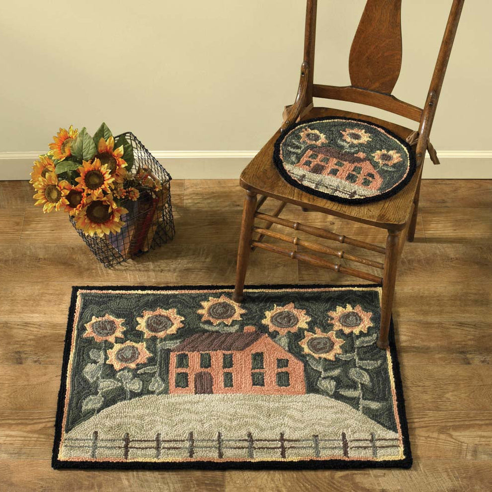 House and Sunflowers Hooked Rug – The Tin Bin