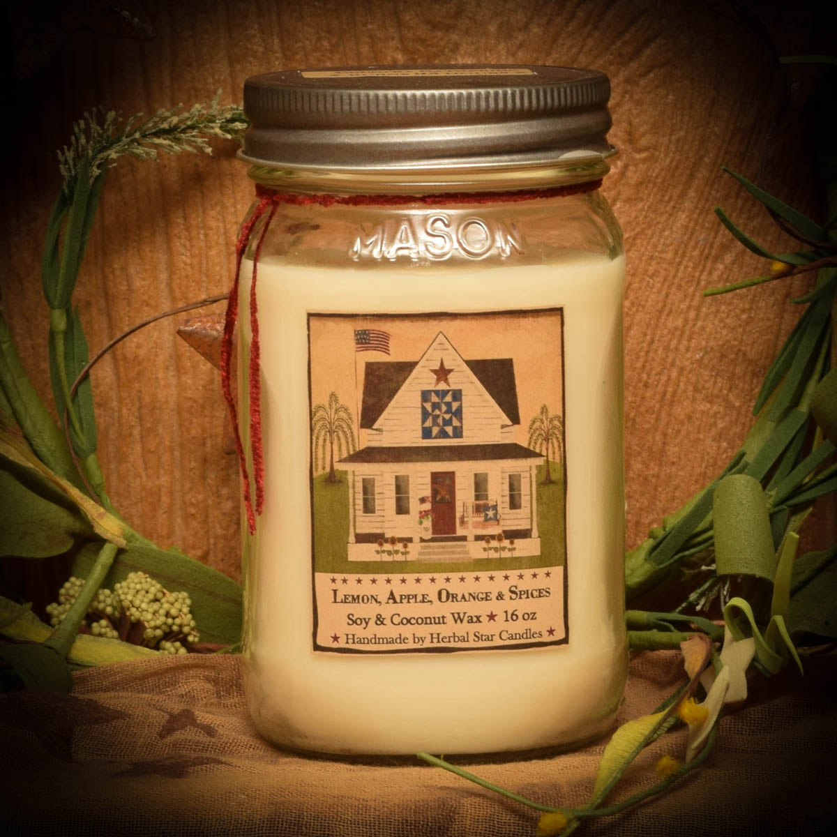 Herbal Star Candle Country Gathering Mason Jar Candle-16 oz