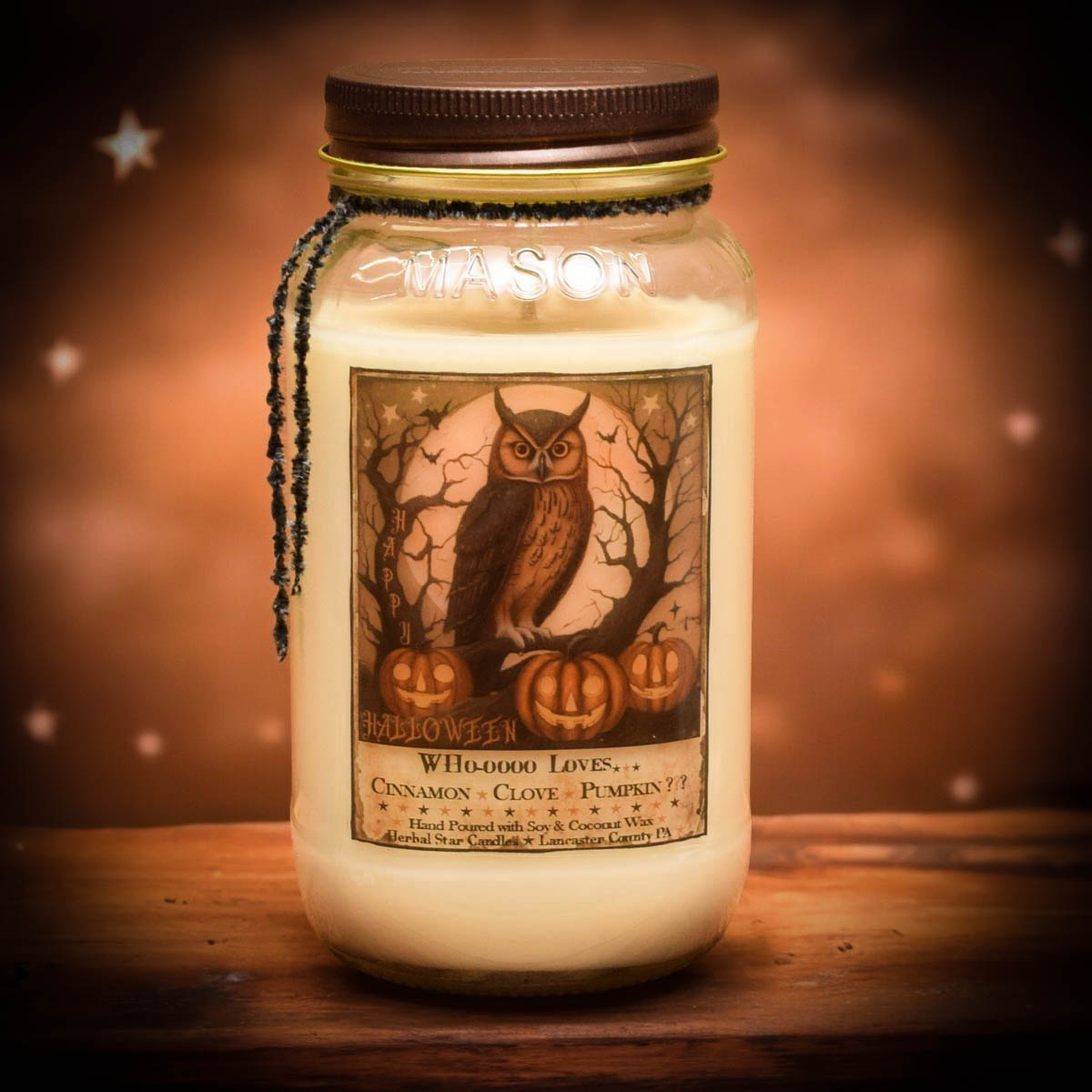 HERBAL STAR CANDLES CINNAMON, CLOVE, PUMPKIN MASON JAR CANDLE-24 oz