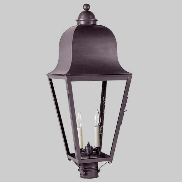 Traditional outdoor lamp with clear glass on a gray background