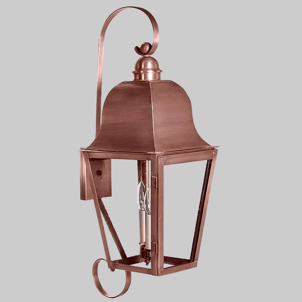 Copper lantern on a gray background