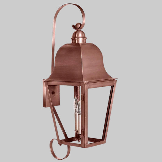 Copper lantern on a gray background