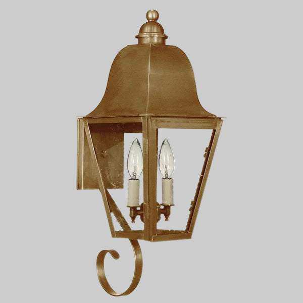 Bronze outdoor wall light fixture on a gray background