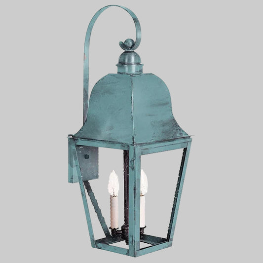 Decorative lantern with a candle on a gray background