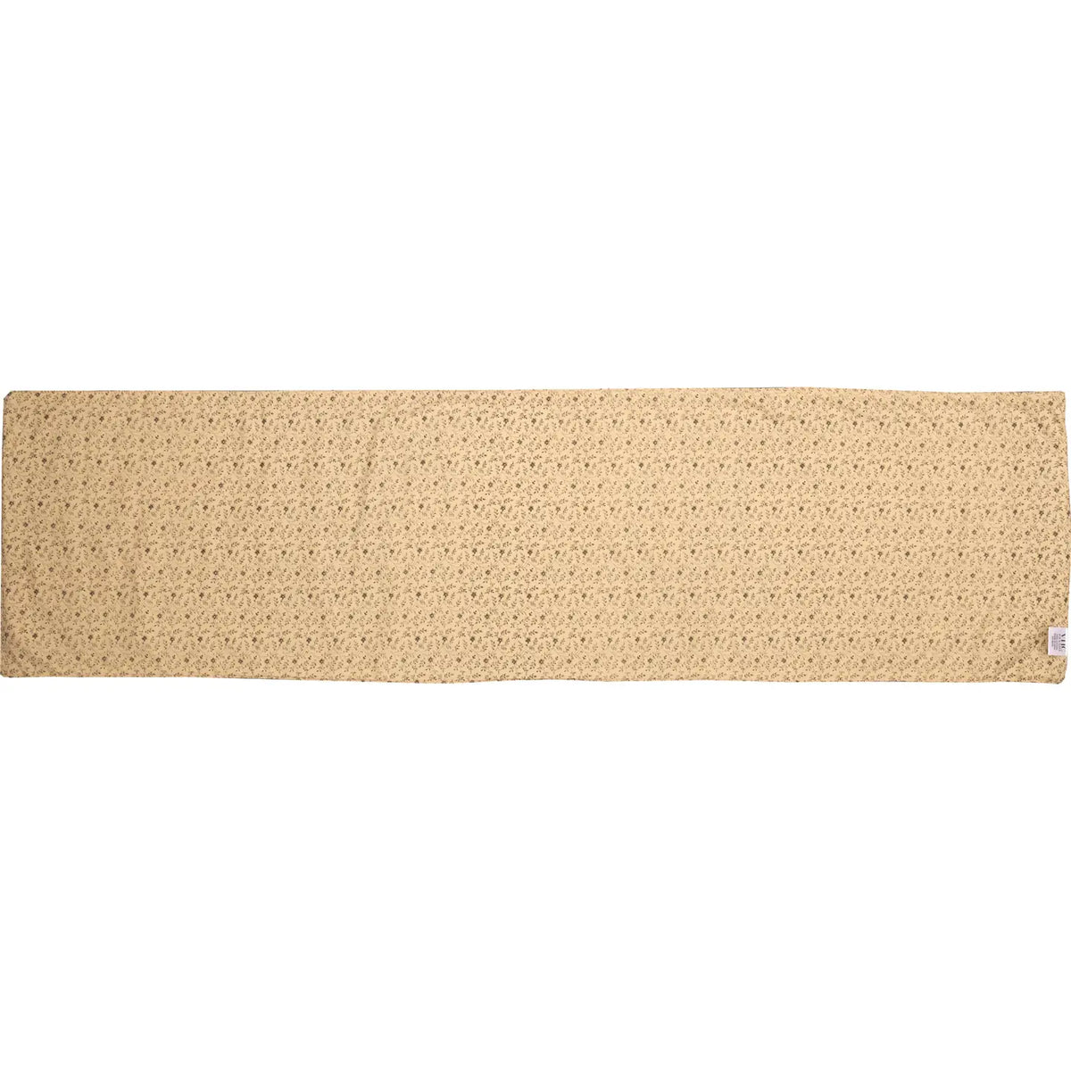 A long, narrow beige fabric accessory with a small repeating floral or dot pattern, laid flat against a solid white background.