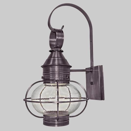 Vintage-style wall-mounted lantern with glass shade on a white background