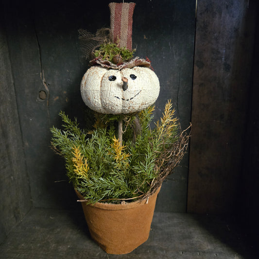 Decorative pumpkin with greenery on a dark surface