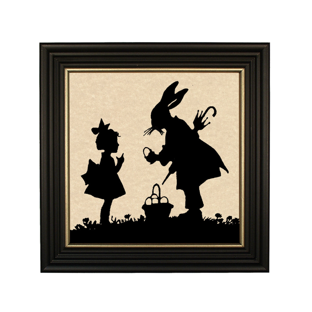 Silhouette of girl and bunny in black frame