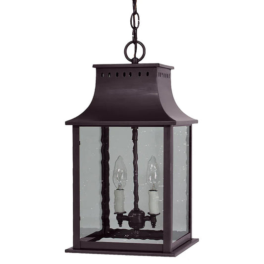 Black lantern with glass panels on a white background