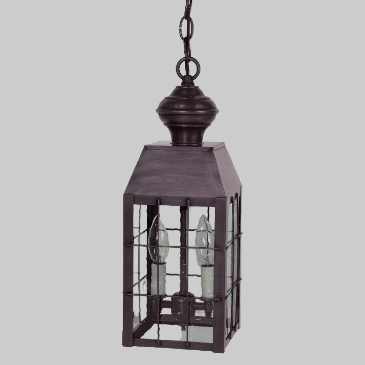 Decorative hanging lantern with glass panels on a white background