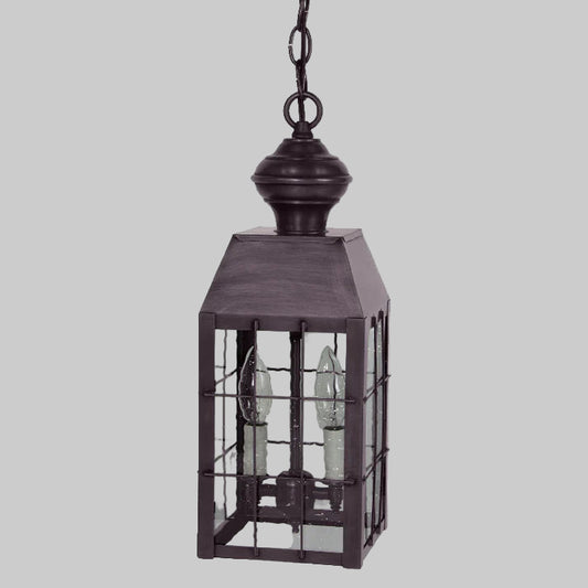 Decorative hanging lantern with glass panels on a white background