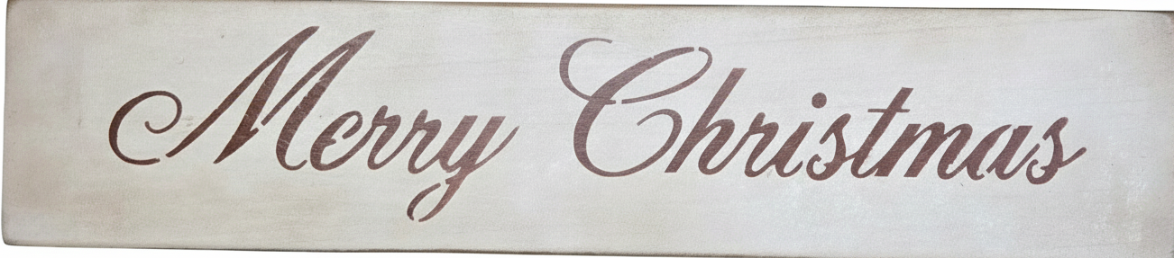 Rectangular sign with 'Merry Christmas' text on a cream background