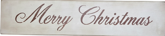 Rectangular sign with 'Merry Christmas' text on a cream background