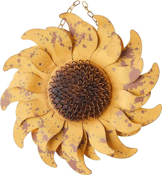 A distressed golden yellow metal sunflower arrow replacement.