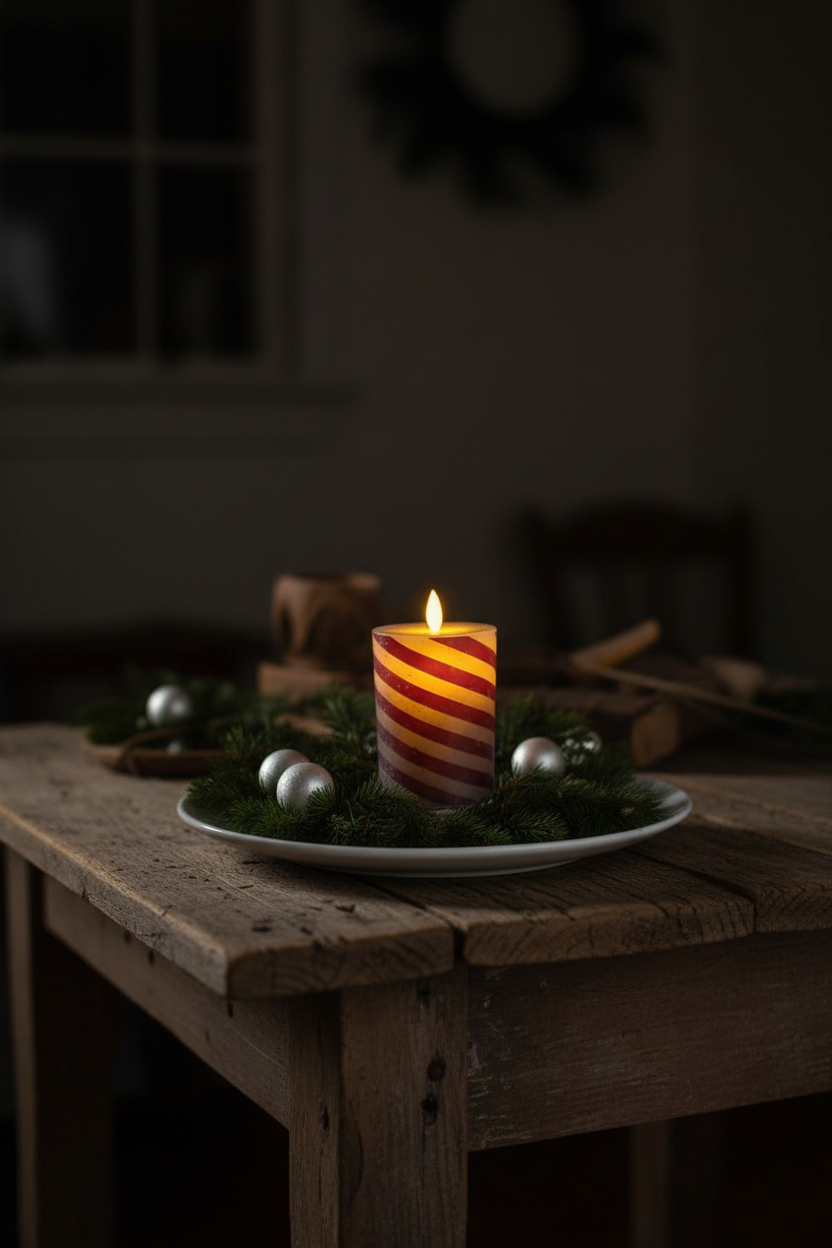 Moving Flame Candy Cane Pillar 3x4