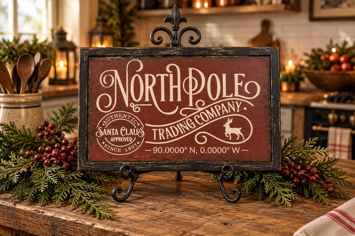 North Pole Trading Company Wood Sign