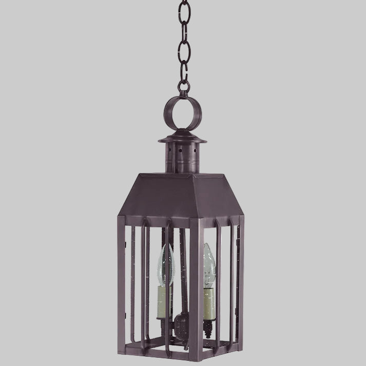 Decorative hanging lantern with glass panels on a white background