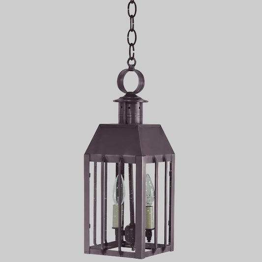 Decorative hanging lantern with glass panels on a white background
