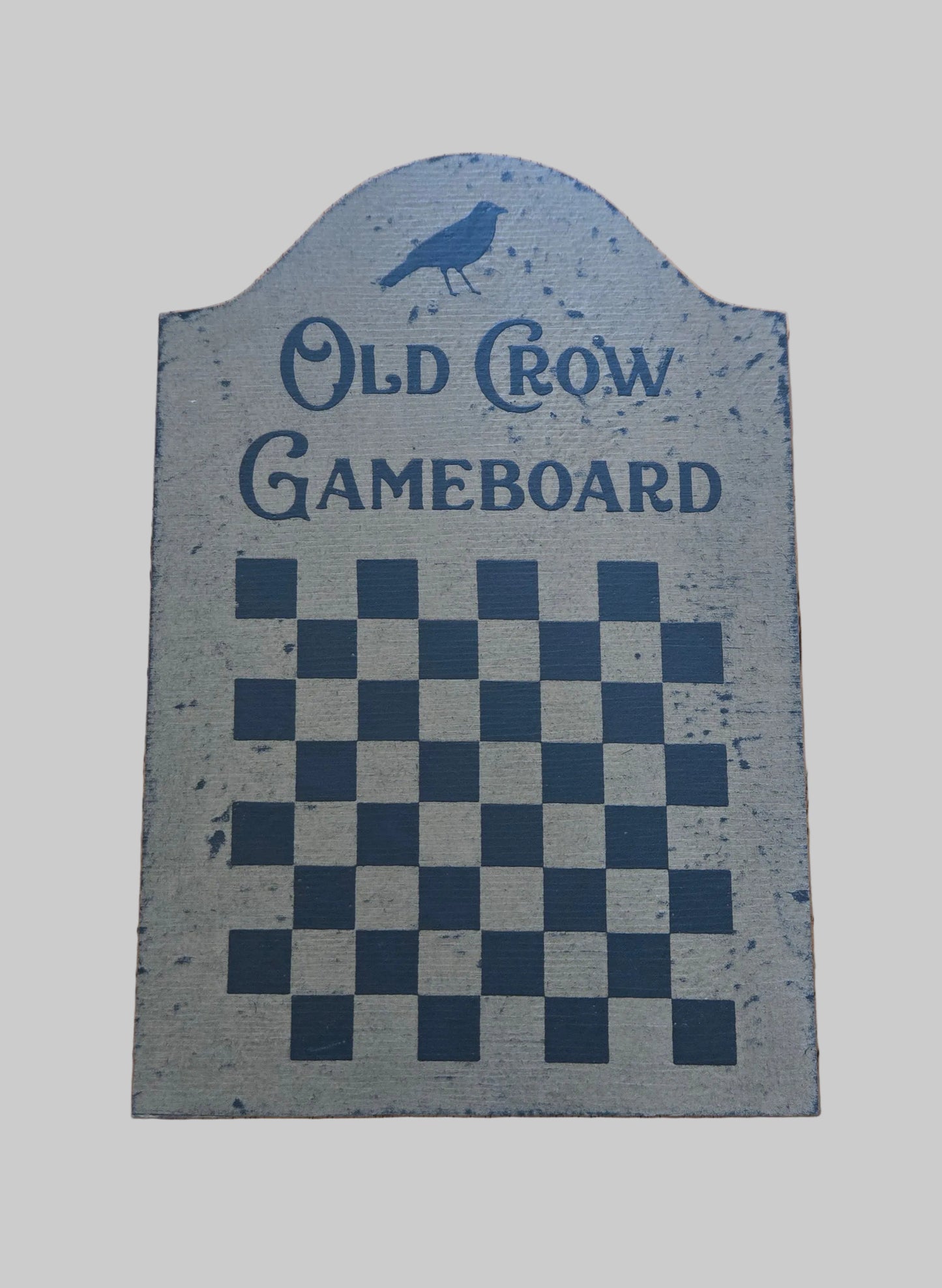 Vintage-style 'Old Crow Gameboard' with checkered pattern on a gray background