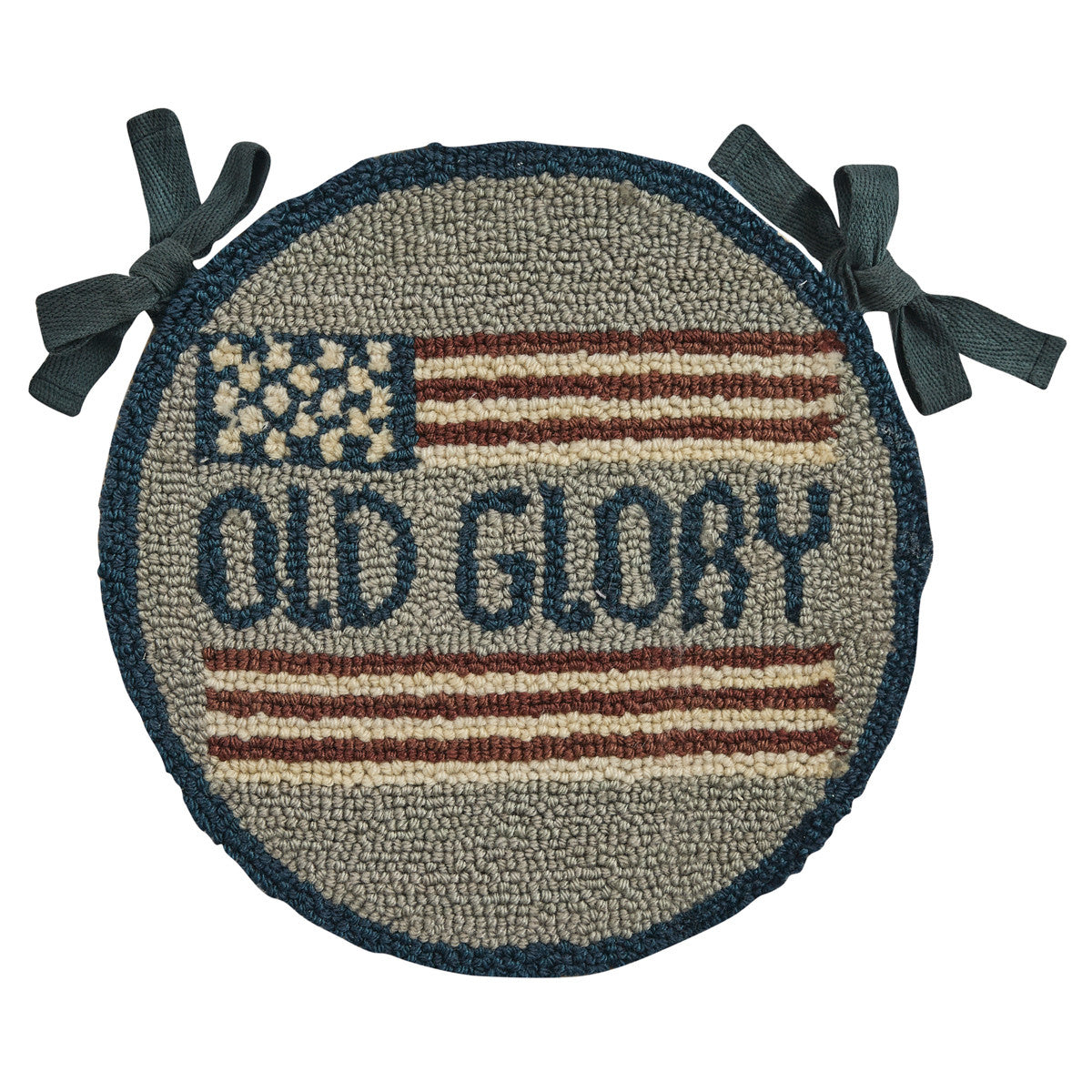 Old glory hooked chair pad with flag on white background