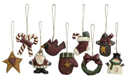 Set of resin old world mini ornaments on white background