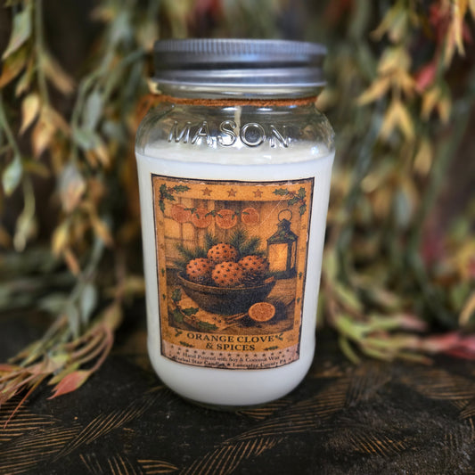 Mason jar spice container with decorative label on a rustic background