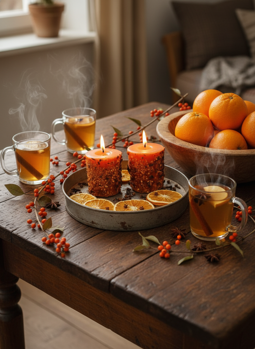 Two lit candles on a textured surface with a neutral background
