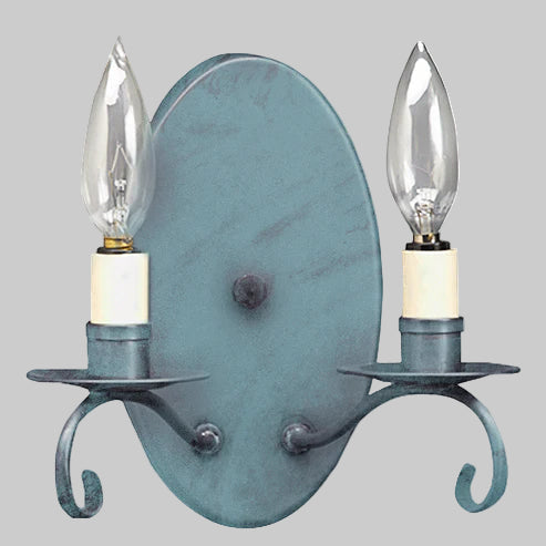 Wall sconce with two light bulbs on a gray background