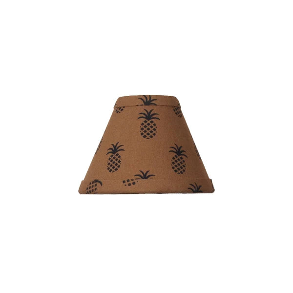 A conical lampshade with a brown base featuring a black pineapple pattern, shown against a plain white background.
